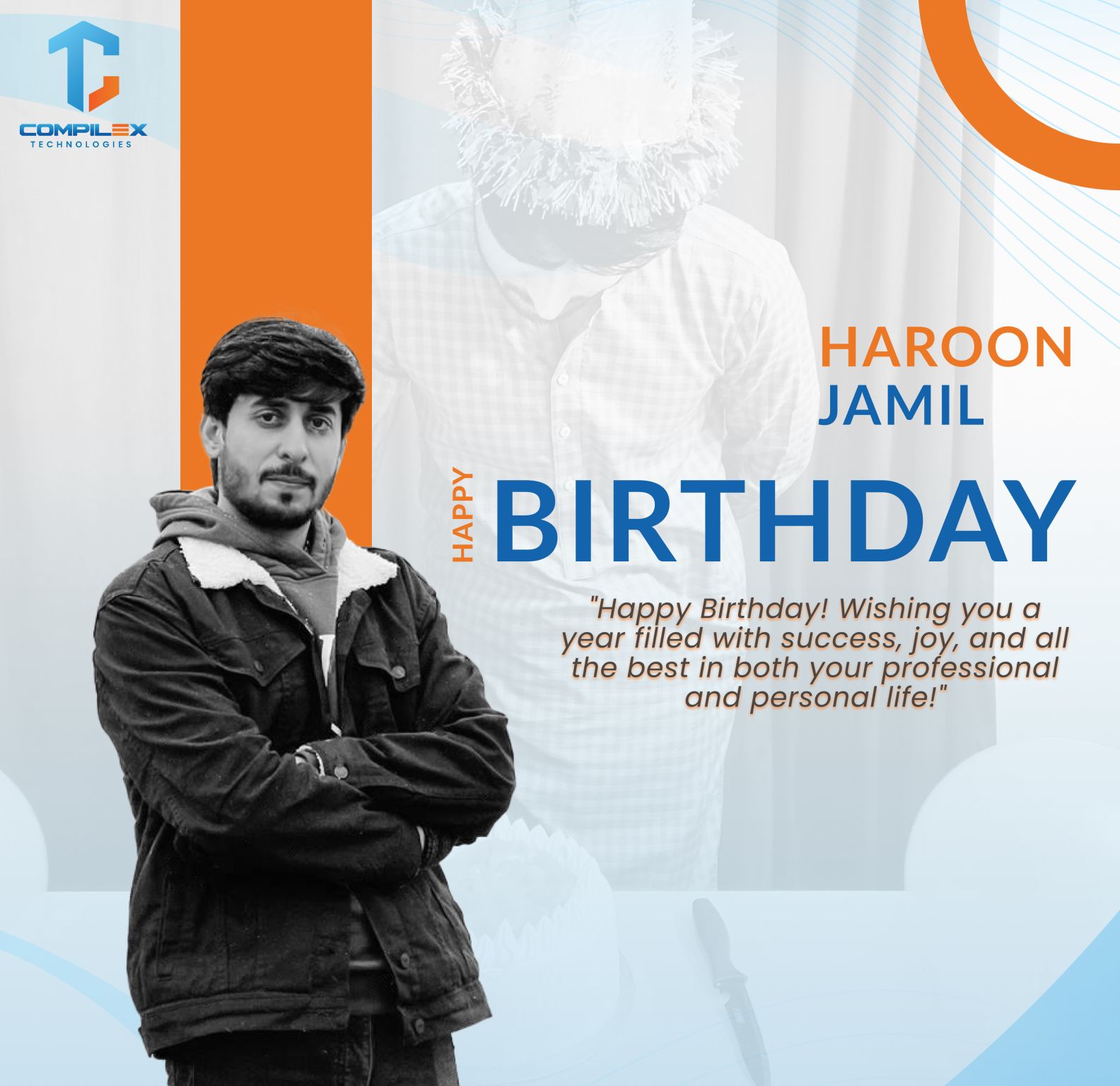 Compilex Technologies team gathers for a joyful office celebration with cake and smiles, showcasing a strong team bond.