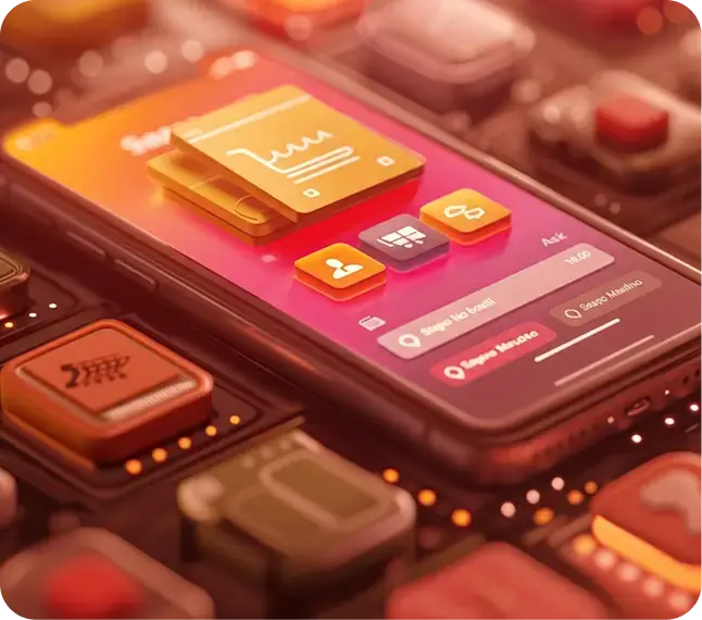 Team of experts crafting a custom mobile app for business on various device screens.