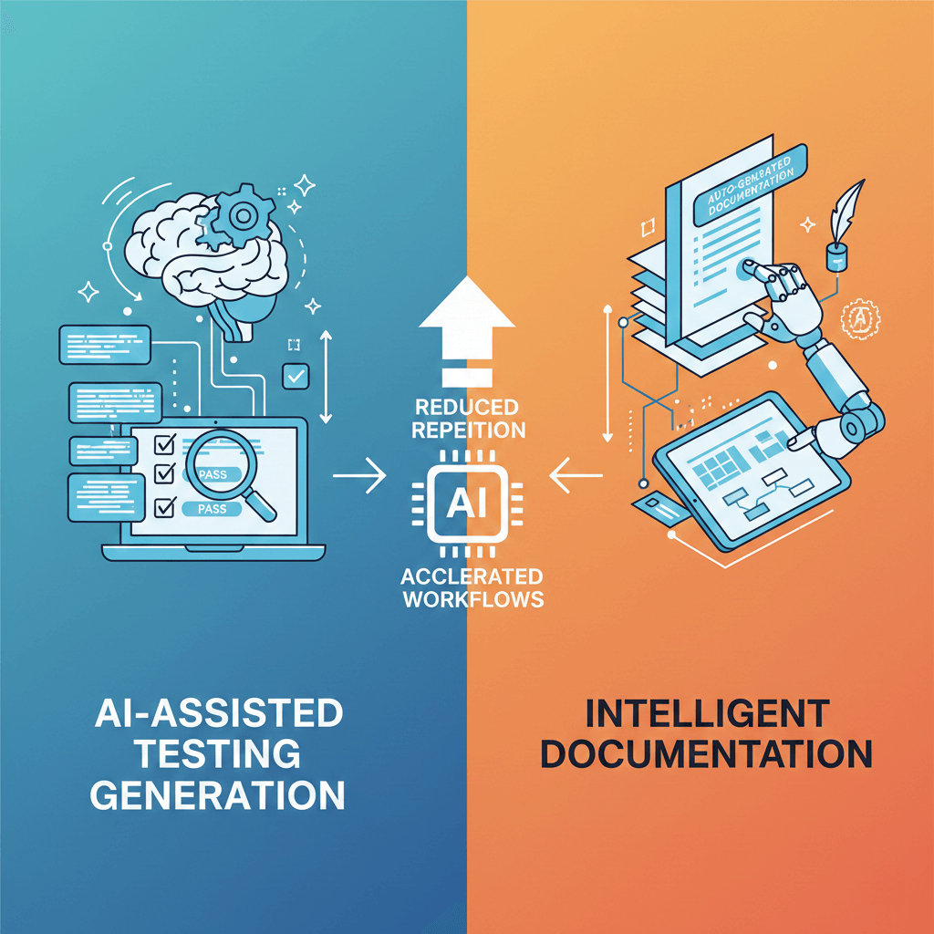 AI-assisted generation of test cases and documentation for faster software development.